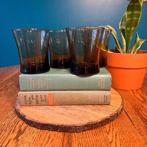 Vintage Anchor Hocking Linden Smokey Brown Lowball 4 Glasses